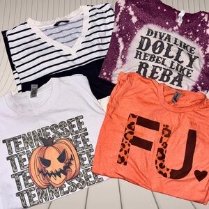 Graphic Tees XL: Diva Dolly Rebel Reba, Halloween TN Pumpkin, Leopard Print “FU”